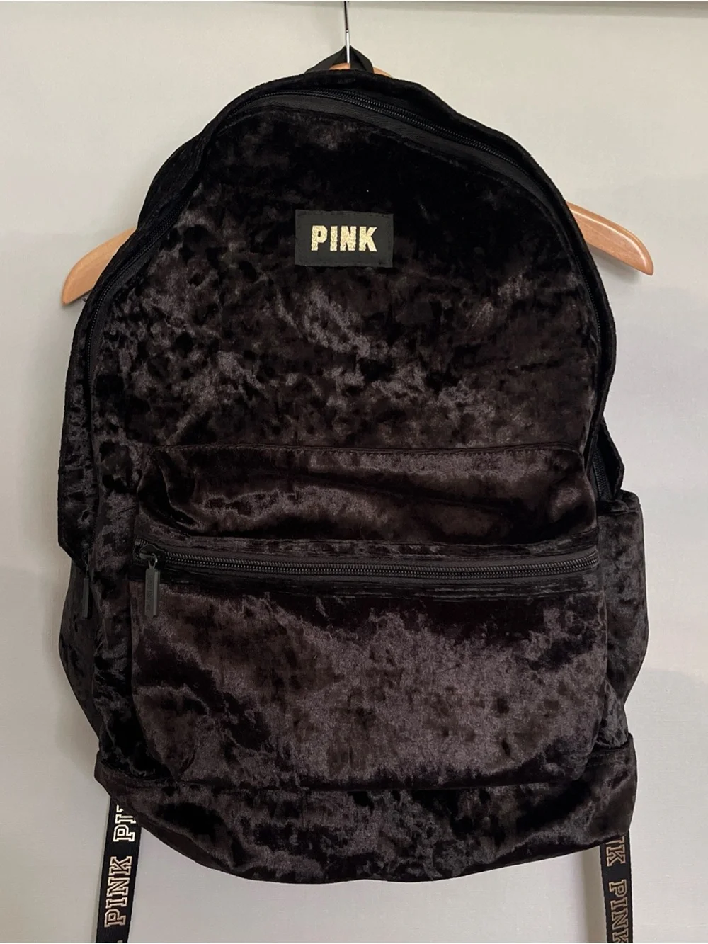 PINK Victoria's Secret Velvet Black Backpack Large 18x14x8